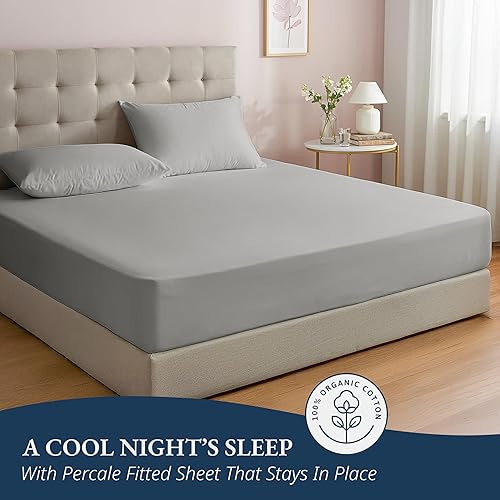 Miniatura 5 de Lane Linen - Juego de 3 piezas con sábana bajera de tamaño matrimonial 100% algodón orgánico y 2 fundas de almohada, en tejido de percal suave,