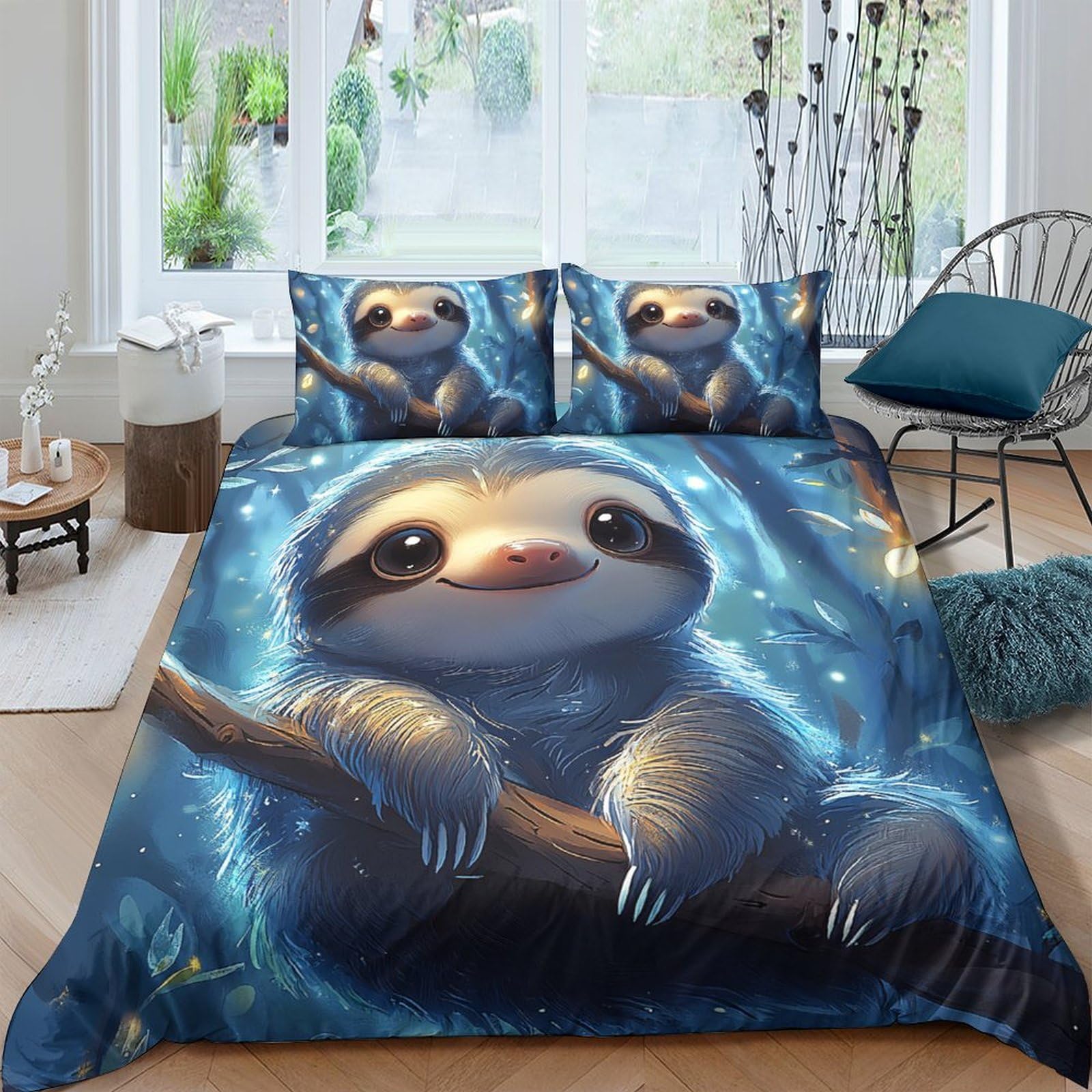 Ctjqhvkz Style-2 3D Printed Cute Sloth Fitted Sheet Microfiber Soft Breathable Forest Branch Mattress Cover For Bedroom Guest Room Decor Single（135X200cm）