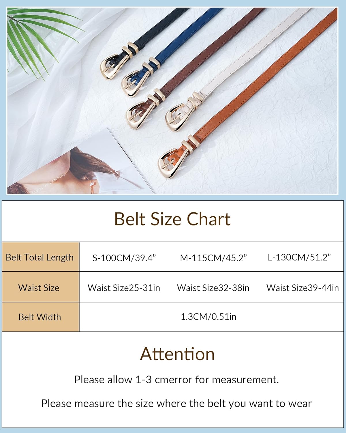 3 Pack Women Belts Leather for Jeans Pants Dresses Fashion Ladies Waist Skinny Belt with Gold Buckle - Image 2