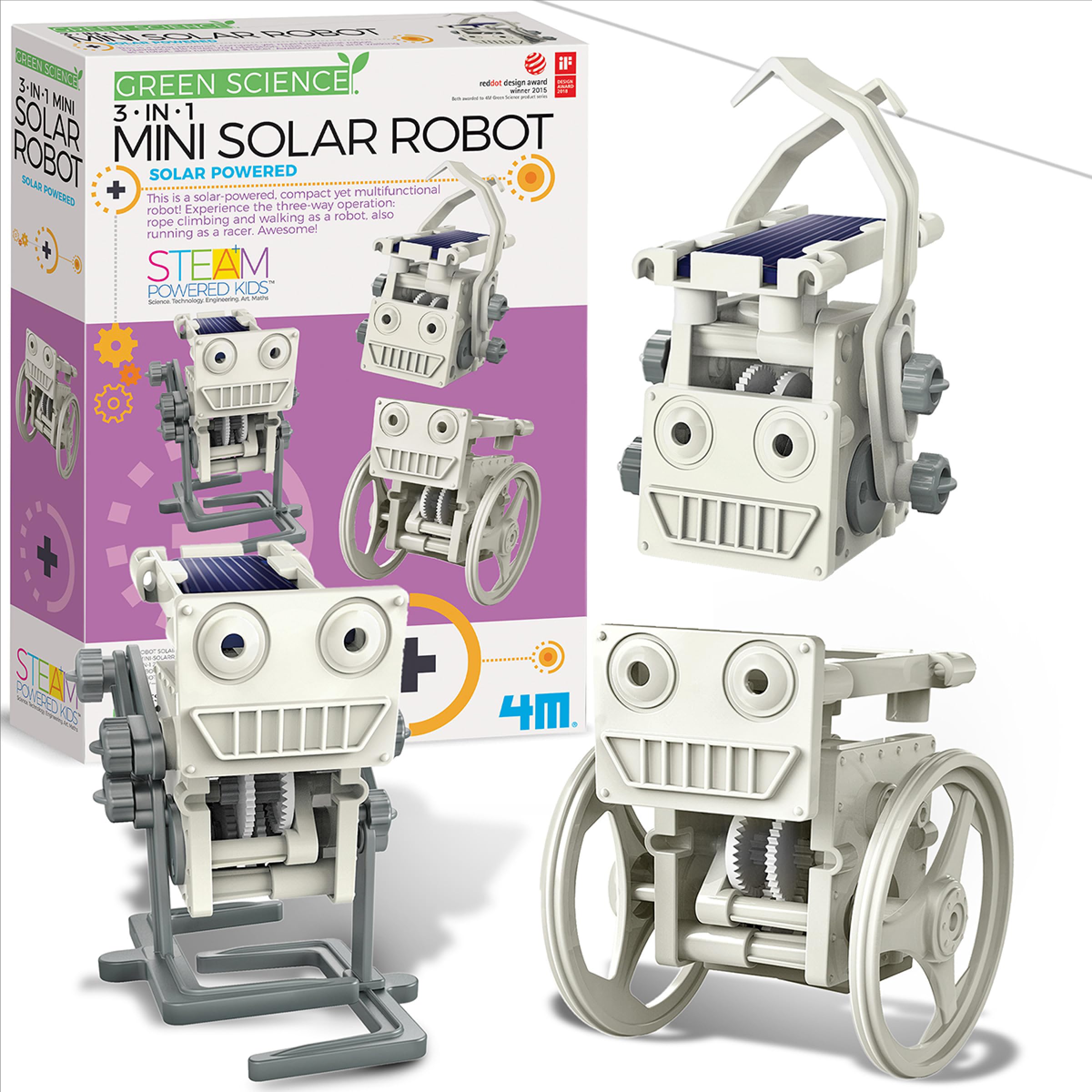 4M Kidz Labs Kit de Fabrication Green Science : Mini Robot Solaire 3 en 1