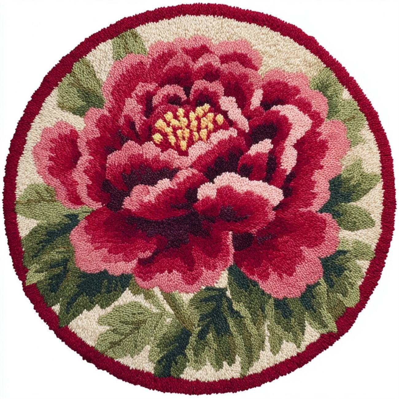 Kitquiver Latch Hook Rug Kits Red Peony 80x80cm