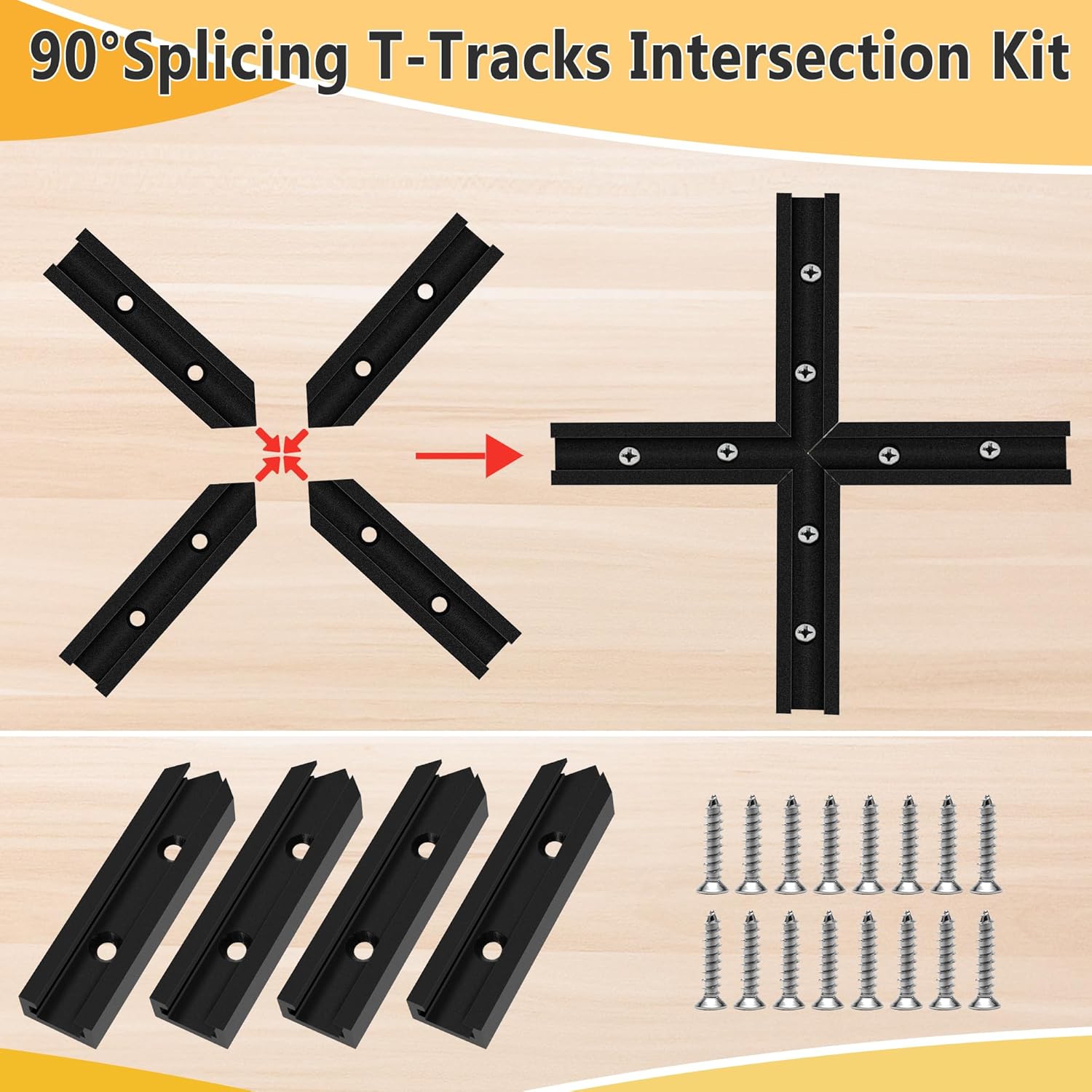2 Set 8PCS 3" T-Track Intersection Kit, Catcan Double Cut Profile Aluminum Universal T Tracks Accessories with Predrilled Mounting Holes and 16P Screws for Woodworking Jigs and Fixtures