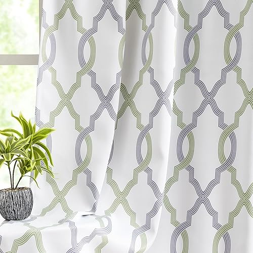 Miniatura 1 de Cortinas opacas térmicas marroquíes con estampado de celosía, 84 pulgadas de largo, cortinas de ventana con pestaña trasera para ahorro de energía,