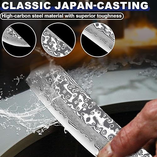 Miniatura 2 de PURPLEBIRD Juego de 3 cuchillos deshuesadores para cortar carne, juego de cuchillos de carnicero afilados, cuchillos japoneses de espiga completa