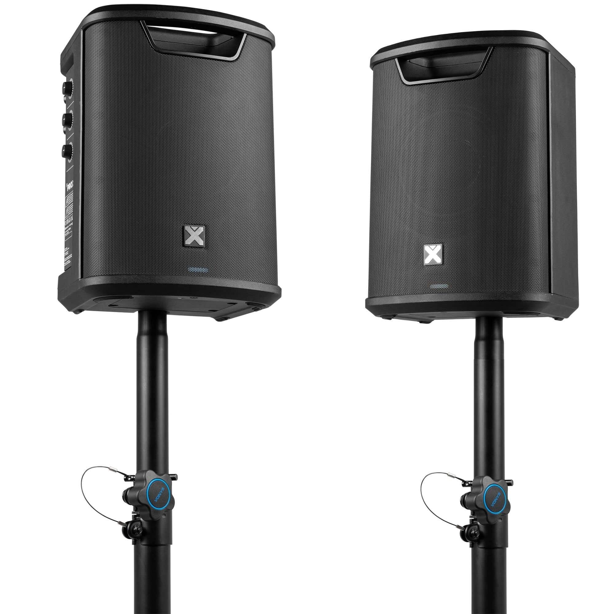 Vonyx PRO X1A - Akku Partybox Bluetooth Lautsprecher Groß, 2er Set inkl. Stativ, 250 Watt, 22 Std. Akku, AUX & Line, Mobile PA Anlage, 3-Kanal Mixer, Stereo Pairing - Mobile Musikbox Groß, USB & MP3