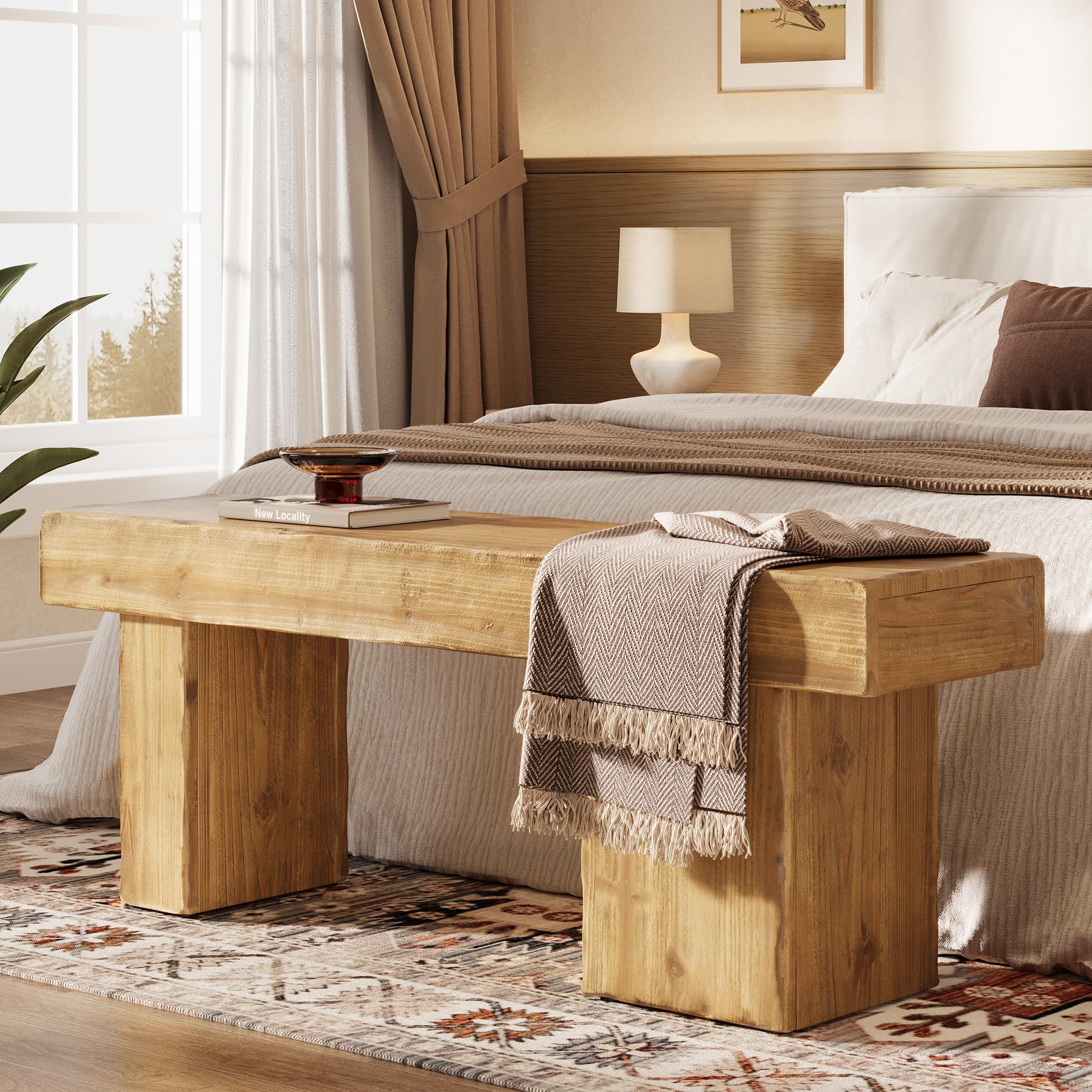 Banco de Madera Maciza de 120 cm – Banco rústico para Comedor, Banco de Entrada, Zapatos, Asiento para Sala de Estar, Dormitorio, Pasillo, Punta de Cama, Muebles Marrones