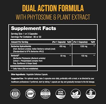 NutraChamps Berberine Supplement | Ultra High Strength 97% Purity | Berberine HCL 1500mg + Berbevis Phytosome Extract for Enhanced Absorption & Metabolic Support | Premium 500mg 90 Vegan Capsules