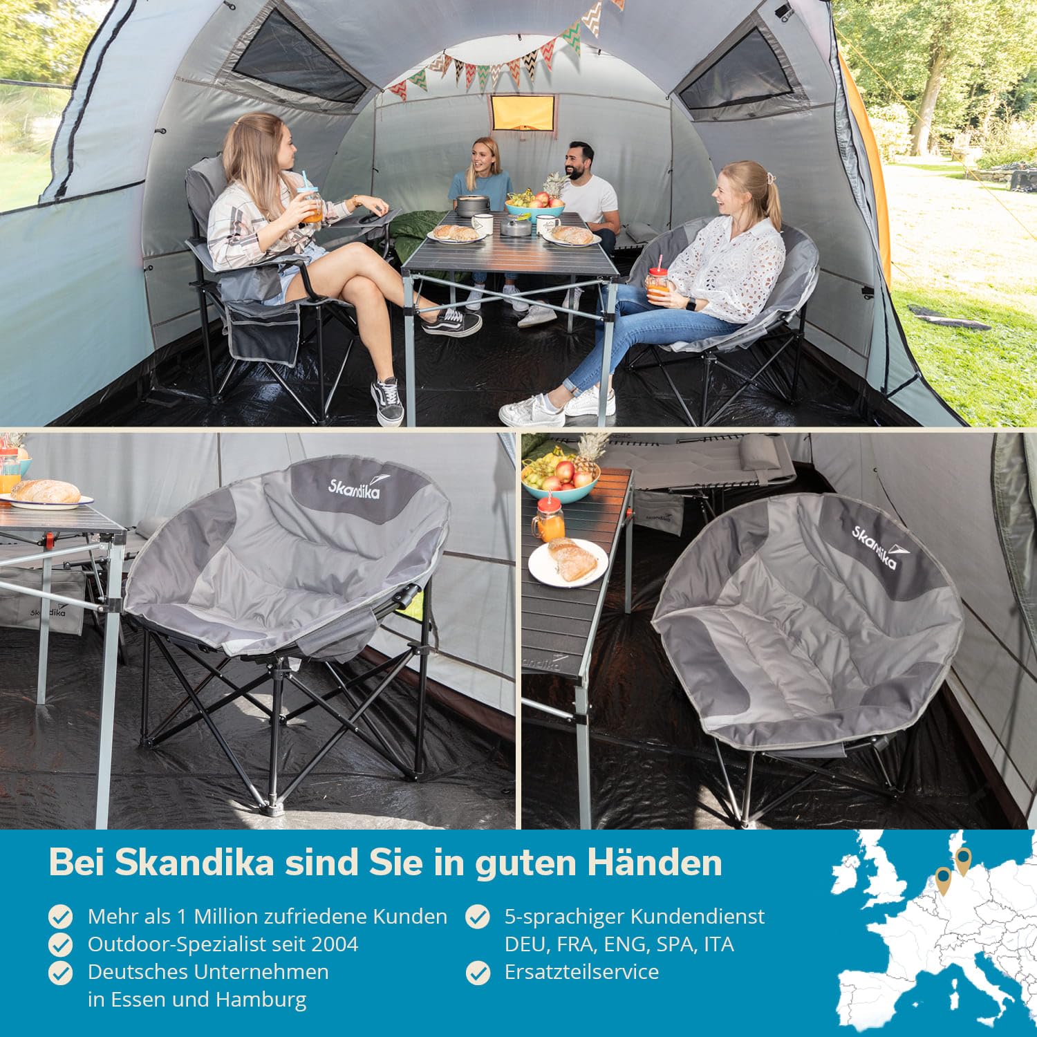 Fauteuil De Camping Skandika Moonchair Sirkka – Rembourré, Compact, Compartiment Fraîcheur, Max 150 Kg, Vert/gris