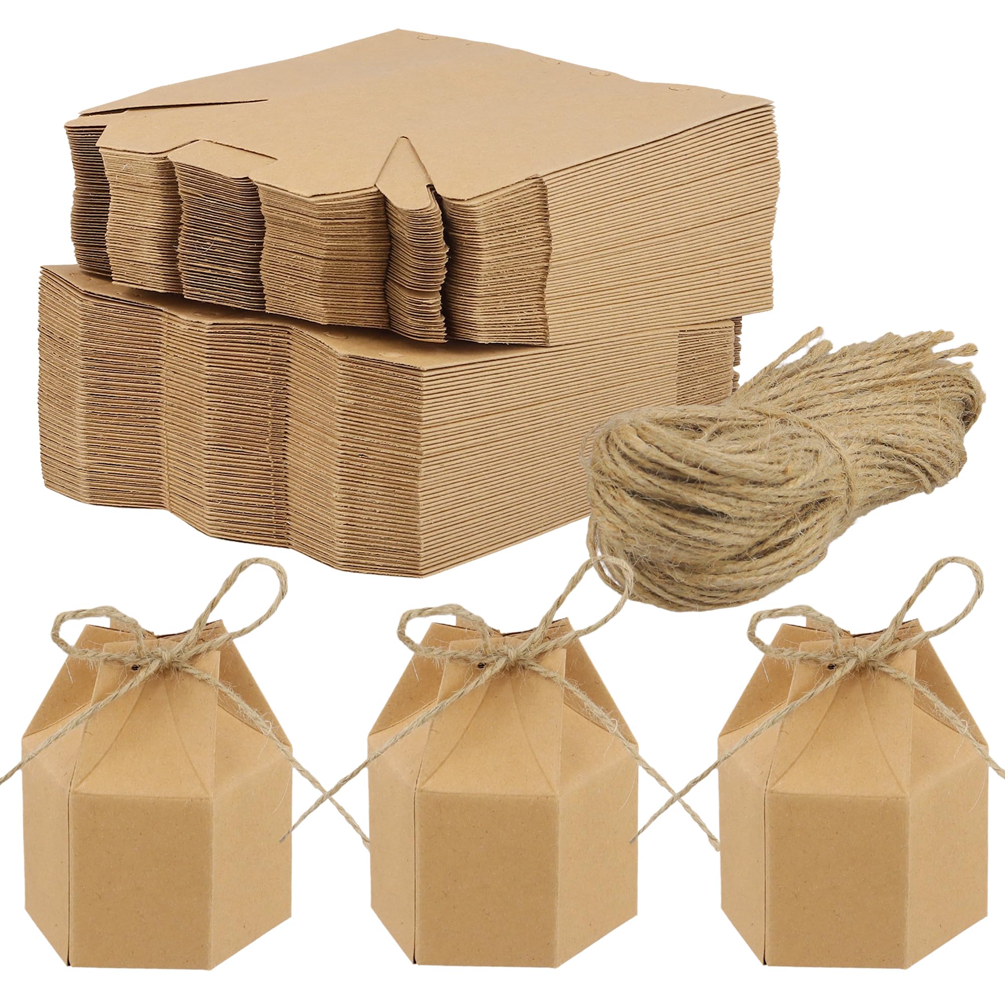 MAHIONG 100PCS Kraft Paper Sweet Box, Hexagon Wedding Favour Boxes, Party Treat Boxes, Brown Small Candy Box for for Birthday Wedding Holiday Celebration