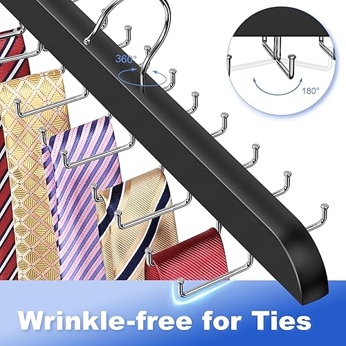 Vista 6 de Perchero de corbatas mejorado con 20 ganchos plegables de metal, organizador de corbatas que ahorra espacio para hombres – Perchero de madera