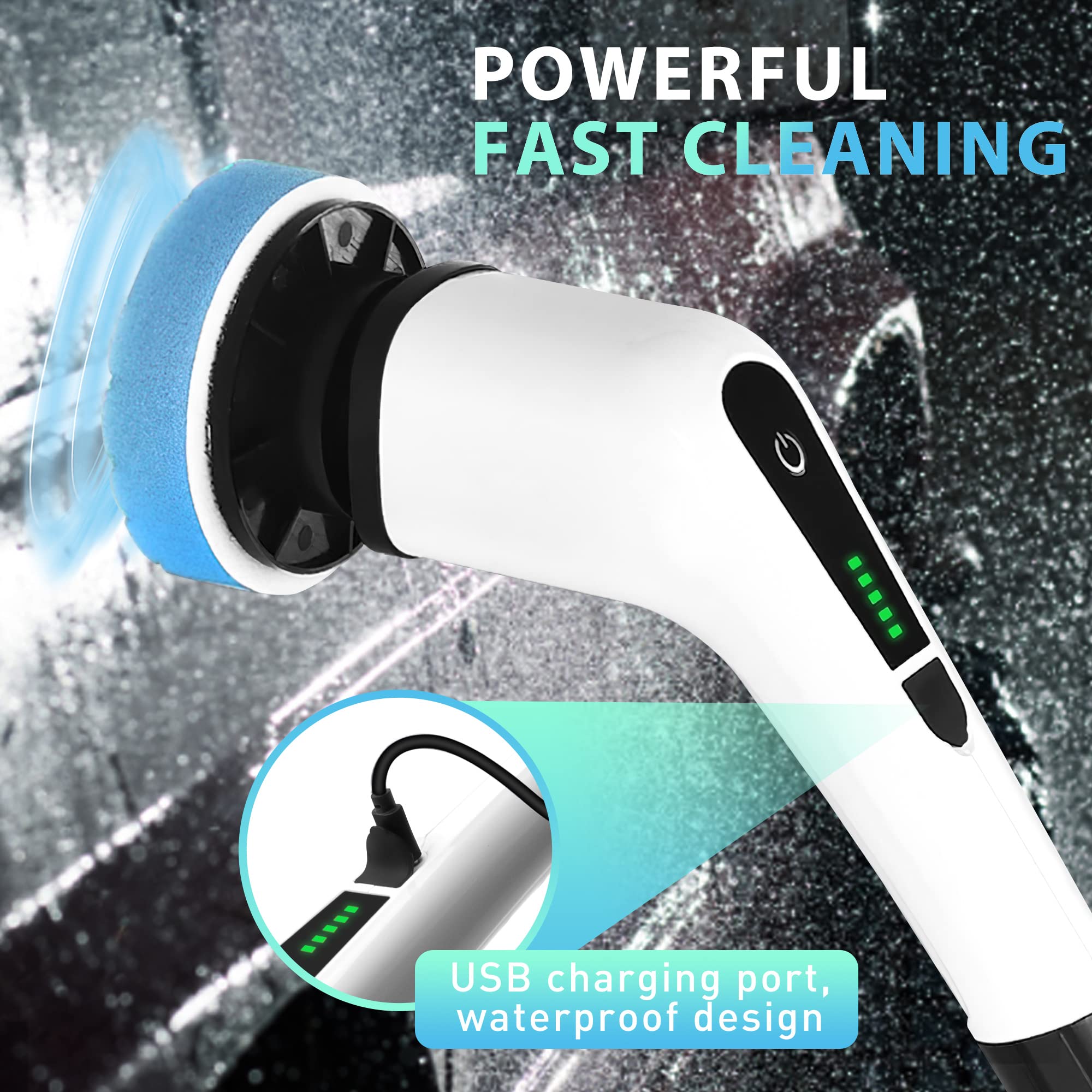Electric Spin Scrubber,Yisigal Cordless Cleaning Brush with 7 Replaceable Brush Heads and 54 Inch Adjustable Handle for Bathtub, Tile, Shower, Window and Kitchen
