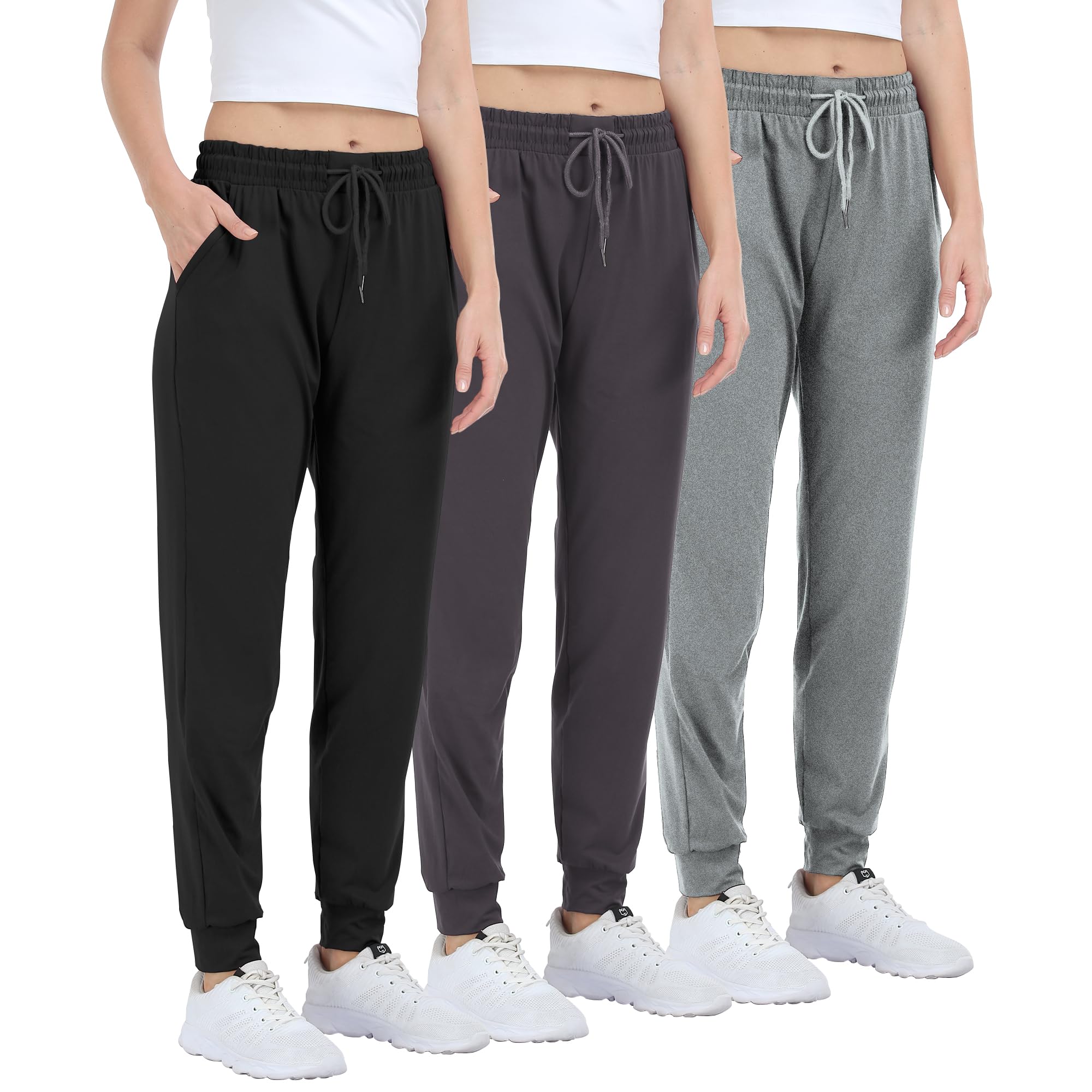 INTICOSI Womens Joggers with Pockets,Women Sweatpants for Loung Yoga Workout Running Casual Pants 3PACK