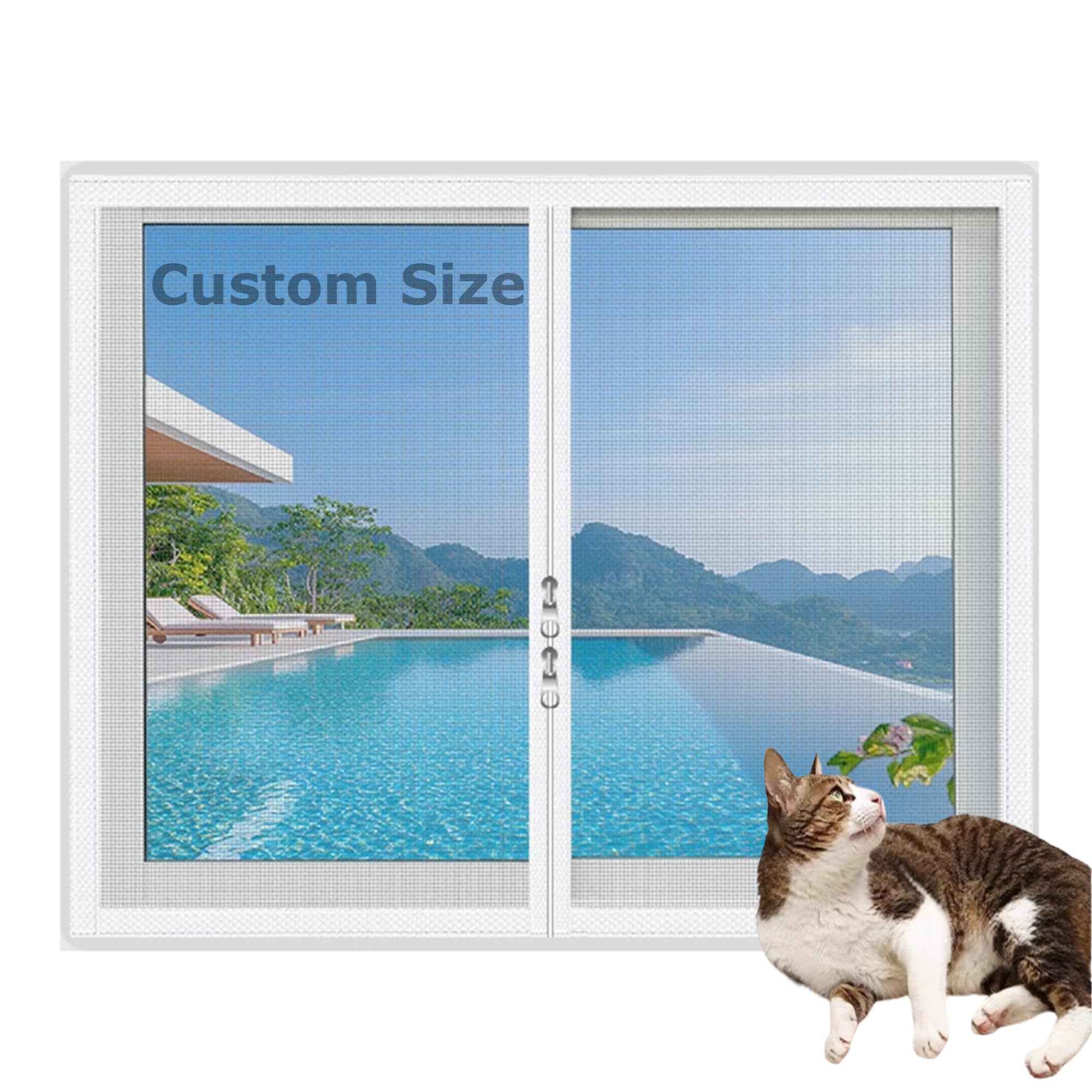 Xxiudee White/Black Custom Size Window Screen Mesh, Self-Adhesive Window Net Anti Mosquito Insect, Semi-Transparent Mosquito Net Insect Mesh, Cat Safety Netting With Zipper Opening