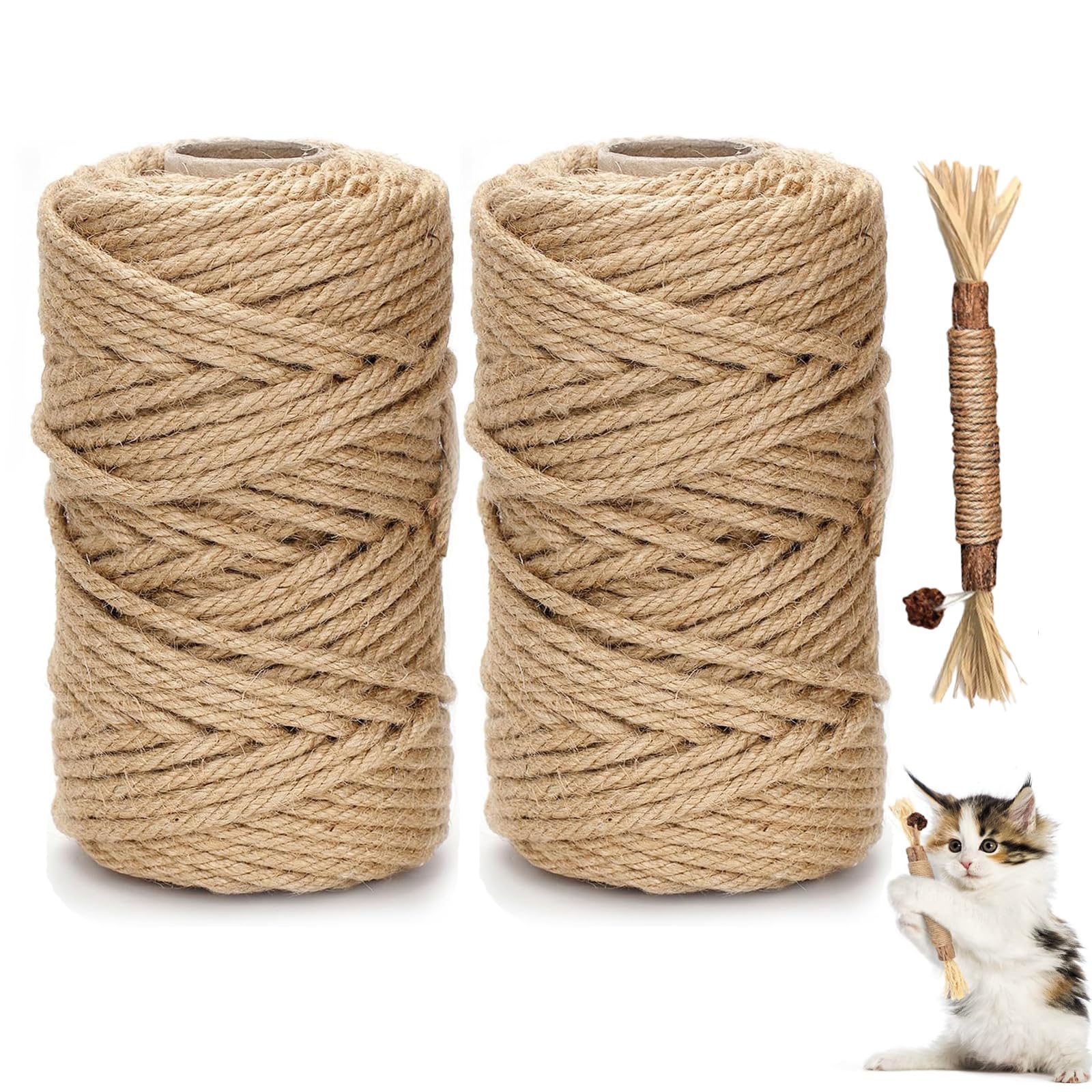 DXRPO Sisalseil für Kratzbaum 2 x 8mm x 20m, Sisalseil Natur Sisal Seil für Katzen Bring Einen Katzenpfotenstock Mit, Kratzseil, Katzenzubehör, Haushalt, Garten, DIY, Dekoration