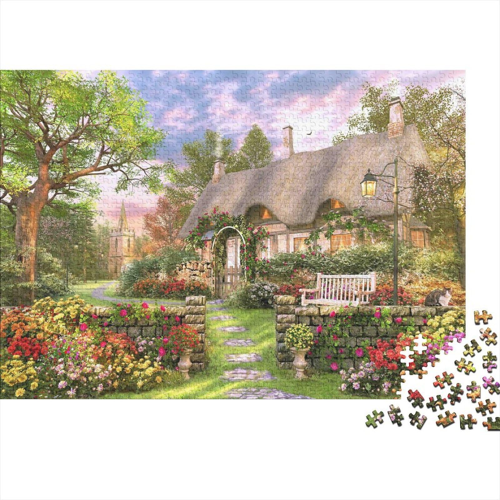 Thatched Cottage Garden Jigsaw Puzzles Puzzles for Adults Kids. 1000 Piece Whimsical Challenge Toy Educational Games Home Decoration for Educational Games Gifts 38x26cm/1000pcs โ image 1