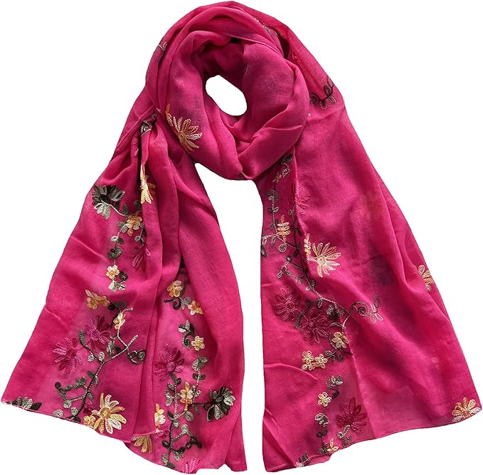 Floral Embroidered Women's Scarf Shawl Lightweight (Beige