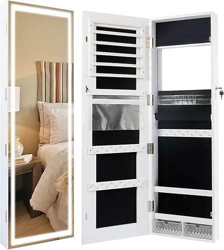 Becko - Armario de joyerĂa con espejo LED con 3 luces de colores armario de madera montado en paredpuerta espejo iluminado de 47 pulgadas de Becko - Armario de joyerĂa con espejo LED con 3 luces de colores armario de madera montado en paredpuerta espejo iluminado de 47 pulgadas de