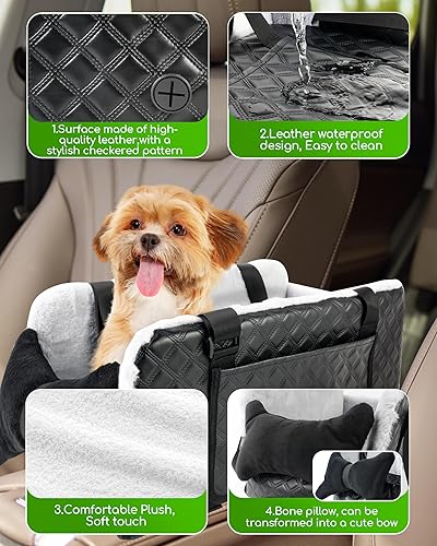 Vista 4 de Consola central para perros pequeños, bolsa de automóvil de felpa suave para perros, asientos elevadores portátiles de cuero para mascotas, bolso