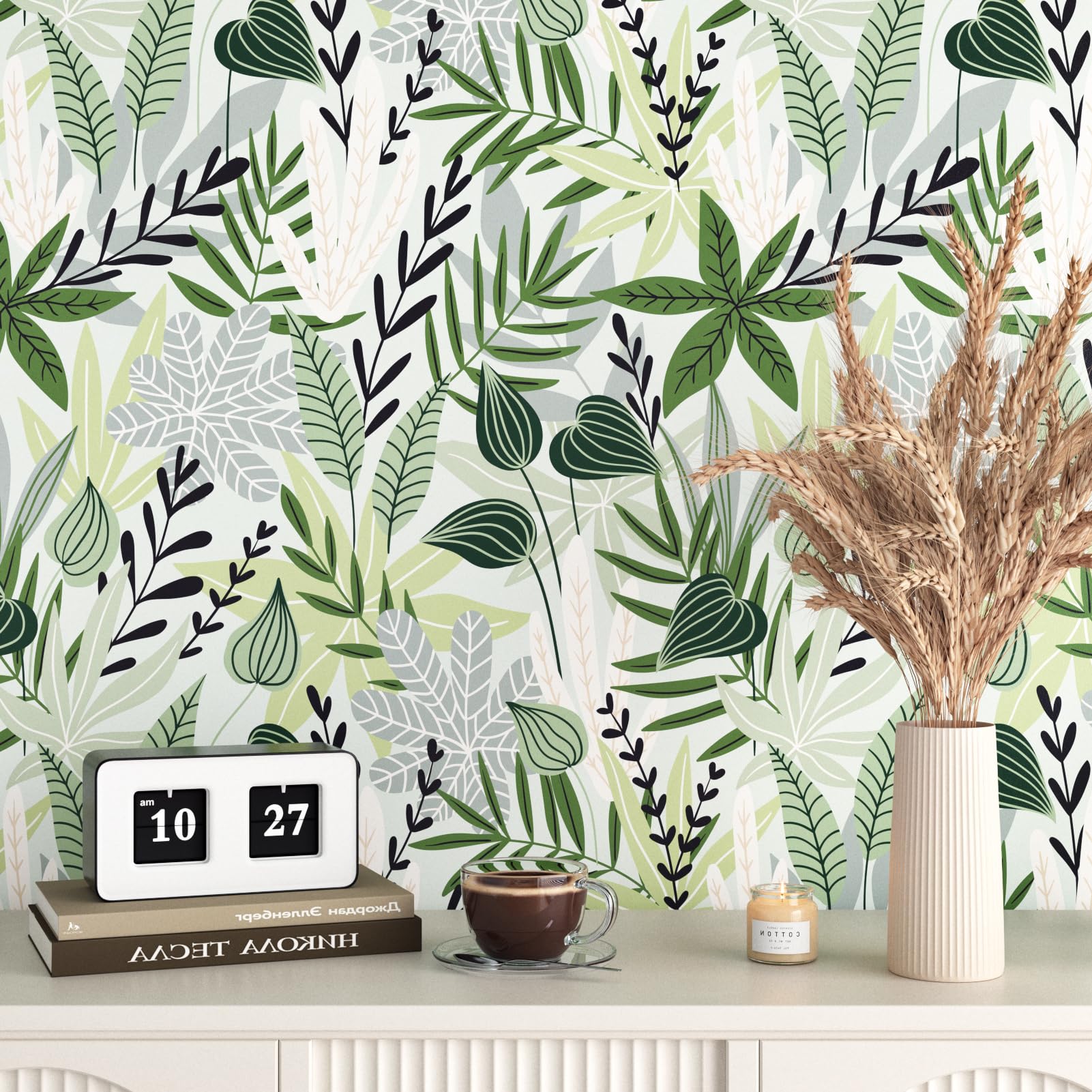 Green Leaf Peel And Stick Wallpaper - Removable Self-Adhesive Vinyl For Walls & Furniture 16.1x78.7in