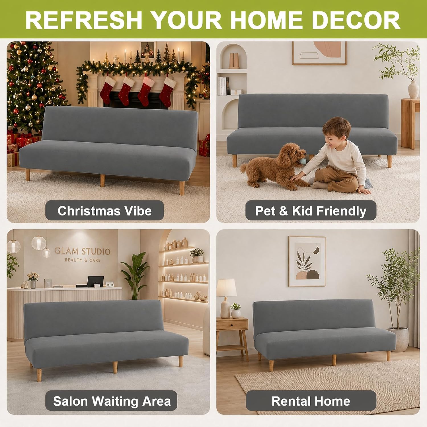 Armless Futon Cover Stretch Soft Sofa Cover with Elastic Bottom