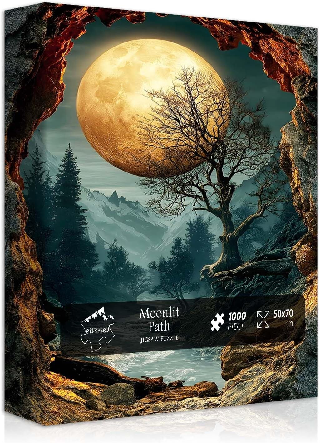 PICKFORU Nature Puzzles for Adults 1000 Pieces, Fantasy Forest Landscape Puzzles Moon Plant Tree, Mountain Scenic Challenge Jigsaw Puzzle
