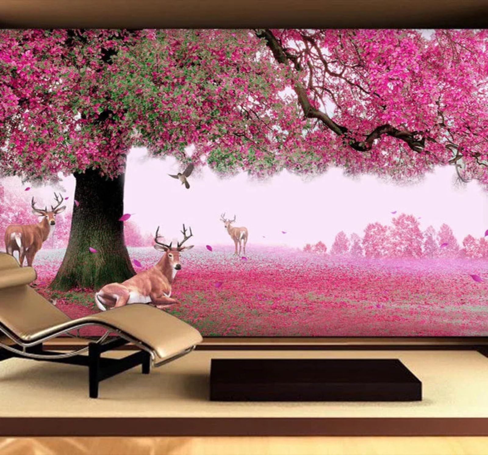 Wallpaper-3D-Xlm 250Cm×170Cm(B×H) Beautiful Large Tree Reindeer Flowers Scenery 3D Wallpaper Easy Install Feature Office Living Room Sofa Bedroom Tv Background Wall Decoration-250Cm×170Cm