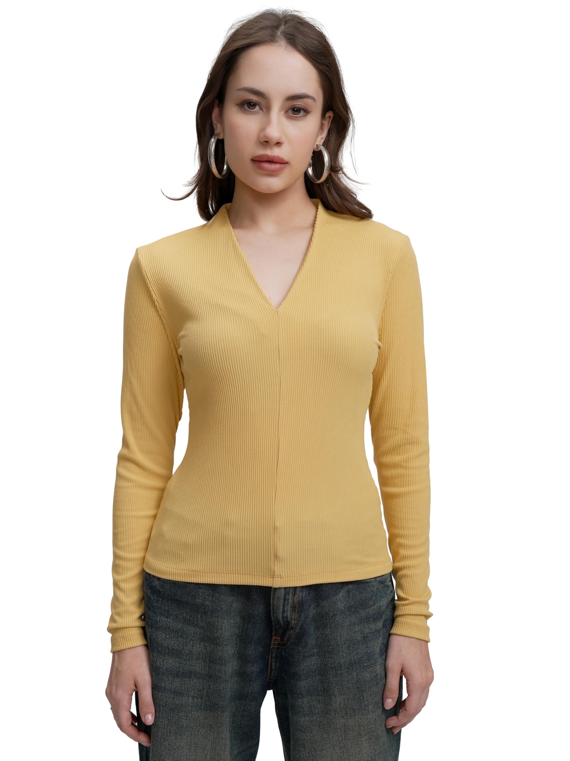 tokyo talkies Women's Ribbed V Neck Crop Top | Full Sleeves | Sleek & Stylish | Perfect for Casual & Layering | Tops for Woman | Women Tops | Stylish Top-picture-35