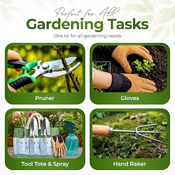 Gardening Tools Set with Organizer Handbag 9-Piece, HeavyDuty RustProof Garden Hand Tools, Wooden Handles,15 Plant Tags, Ideal Gardening Gift for Men & Women
