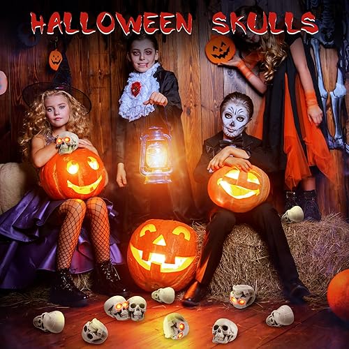 Miniatura 6 de Aoriher 50 paquetes de calavera de Halloween, manualidades, cabezas de esqueleto, cabeza de calavera humana de plástico, mini esqueleto realista