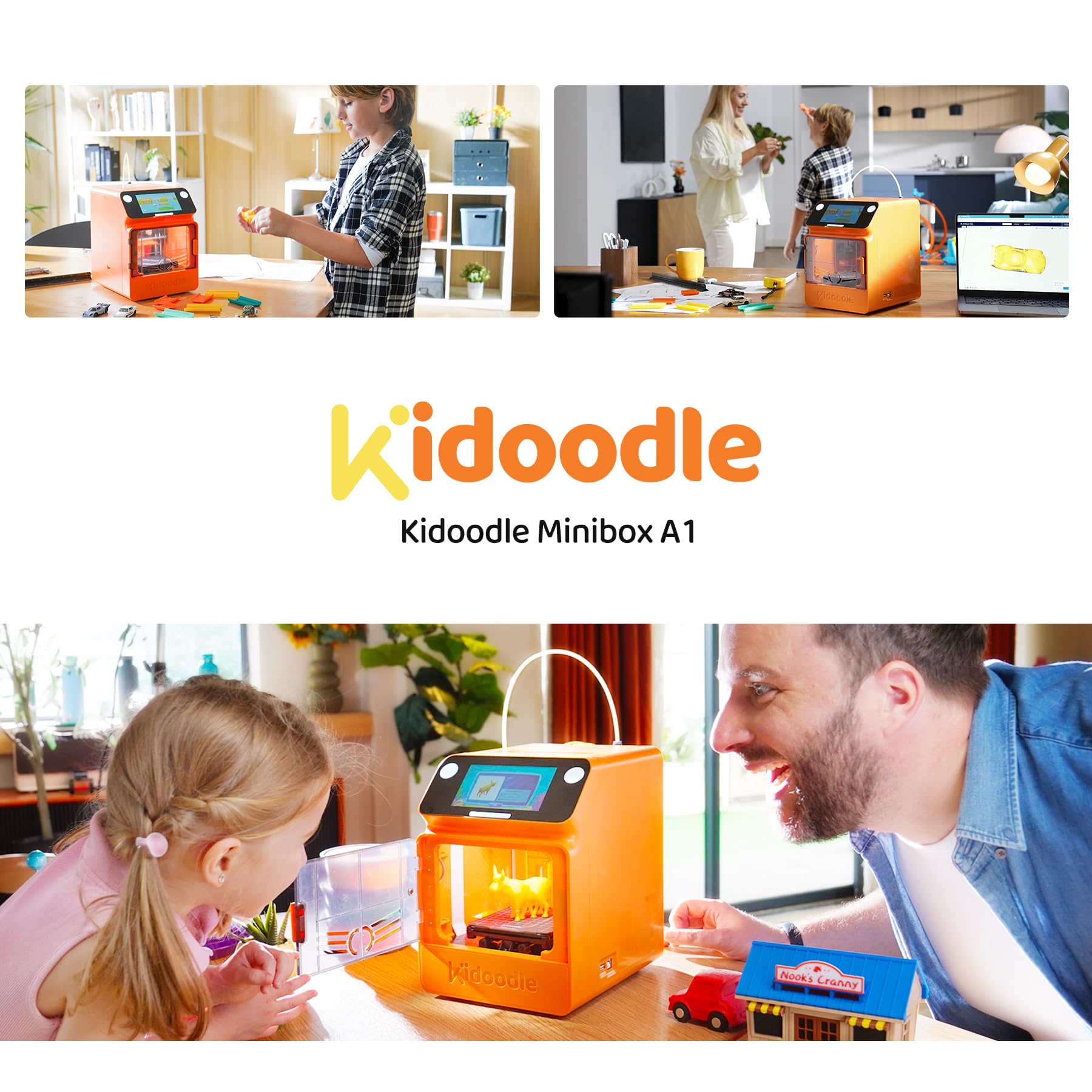 Kidoodle 3D Drucker Kinder - Mini 3D Drucker, Safe for Children STEM Learning Mate, Wi-Fi & App Control, Weekly Update Toy Library, Touch Screen, Toy 3D Printer, Easy Setting/One Click to Print