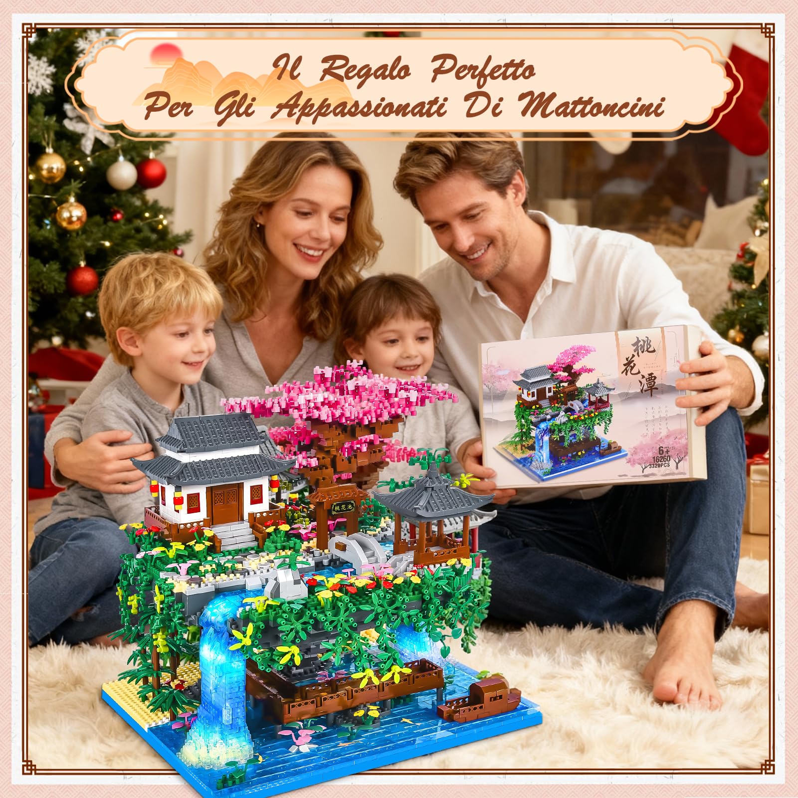 Charmofun 3320pezzi Mini Mattoncini da Costruzione, Set di Mattoncini Costruzione Giardino classici cinesi con LED, Peach Blossom Pool Cinese Architecture, Creative STEM Regalo per bambini e adulti