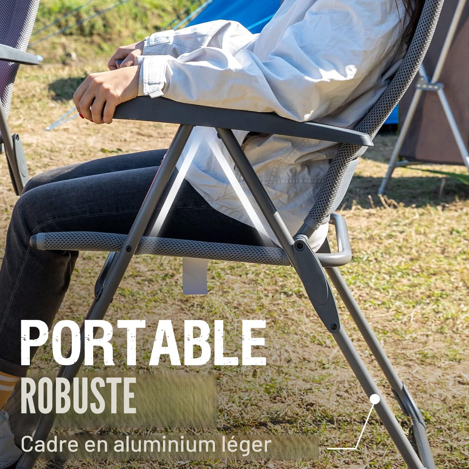 TIMBER RIDGE Chaise de Jardin Pliante Alu Dossier Inclinable 7 Positions | Fauteuil pliable léger en aluminium, assise confortable et pliage rapide, idéale pour le jardin, la terrasse et le balcon
