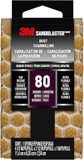 3M SandBlaster Ultra Flexible Sanding Sponge, 80 Grit, 4.5" x 2.5" x 1", Dust Channeling Design, Washable and Reusable, Ideal for Wood, Metal, and Painted Surfaces