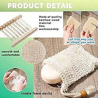 Vista 3 de Juego de 90 protectores de jabón que incluye plato de madera, bolsa exfoliante, almohadillas de ahorro a granel con autodesagüe, soporte de jabón