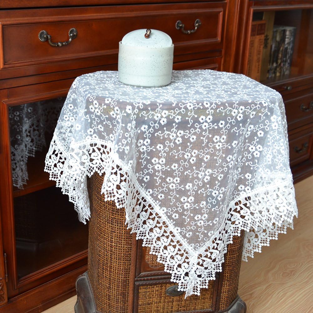 Table Cloth, Luxury Embroidery Lace Table Cover White 33 x 33 Inch