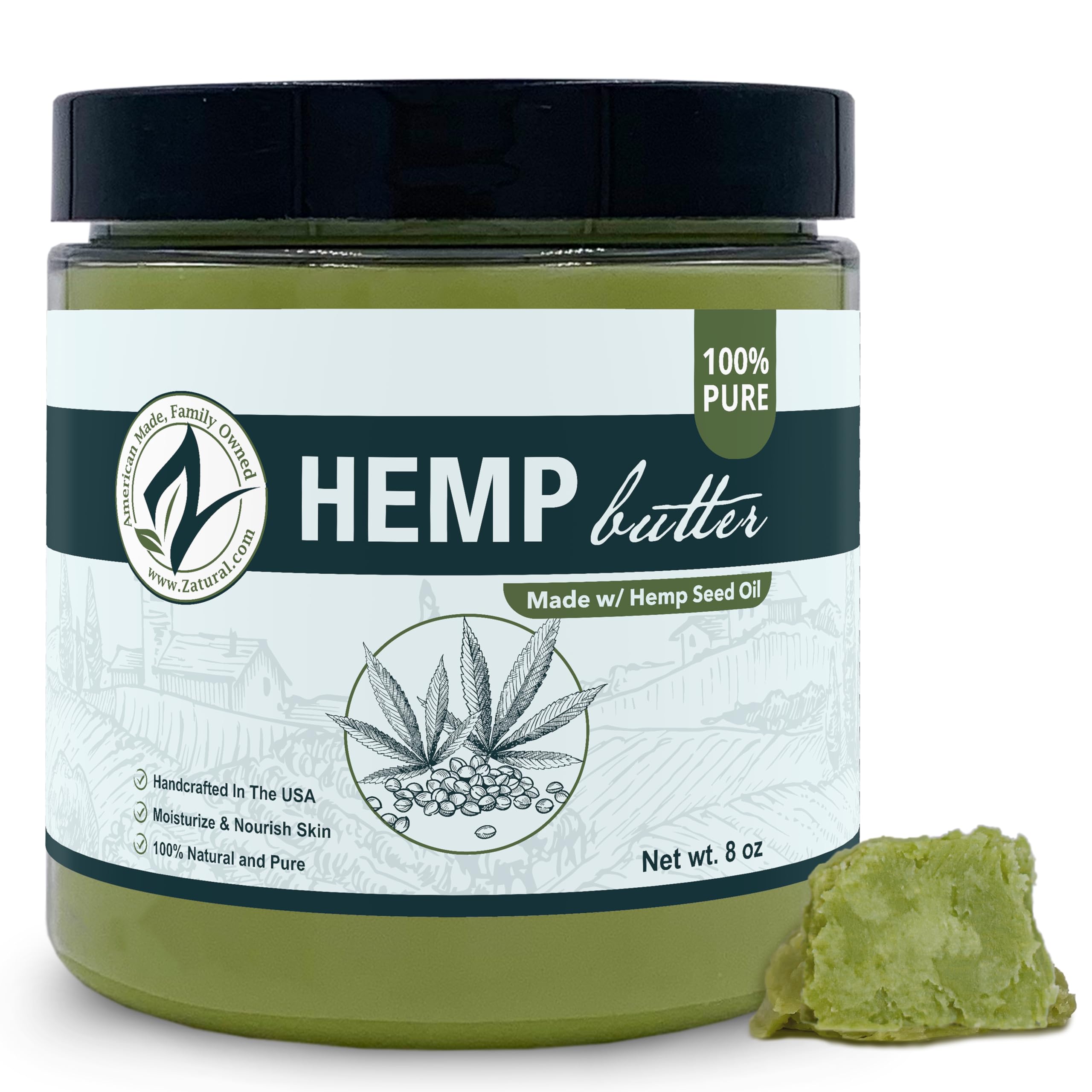 Zatural Hemp Seed Body Butter — Food-Grade, 2 Ingredients, 8 oz 1 Fl Oz (Pack of 1)