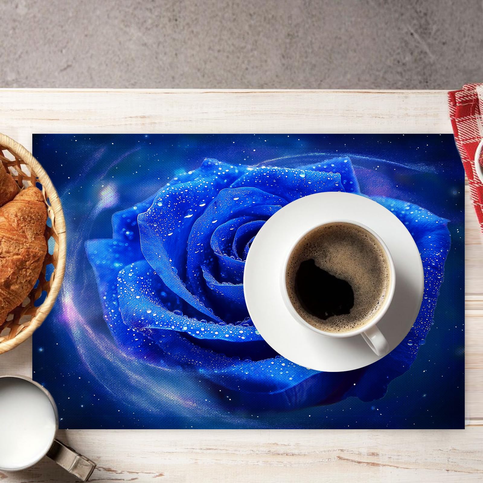 Set di 8 Tovagliette Americane Lavabili Cotone Lino Galassia - Tovaglietta Americana Resistenti al Calore Durevole Rosa blu - per Colazione Pranzo 30×45 cm