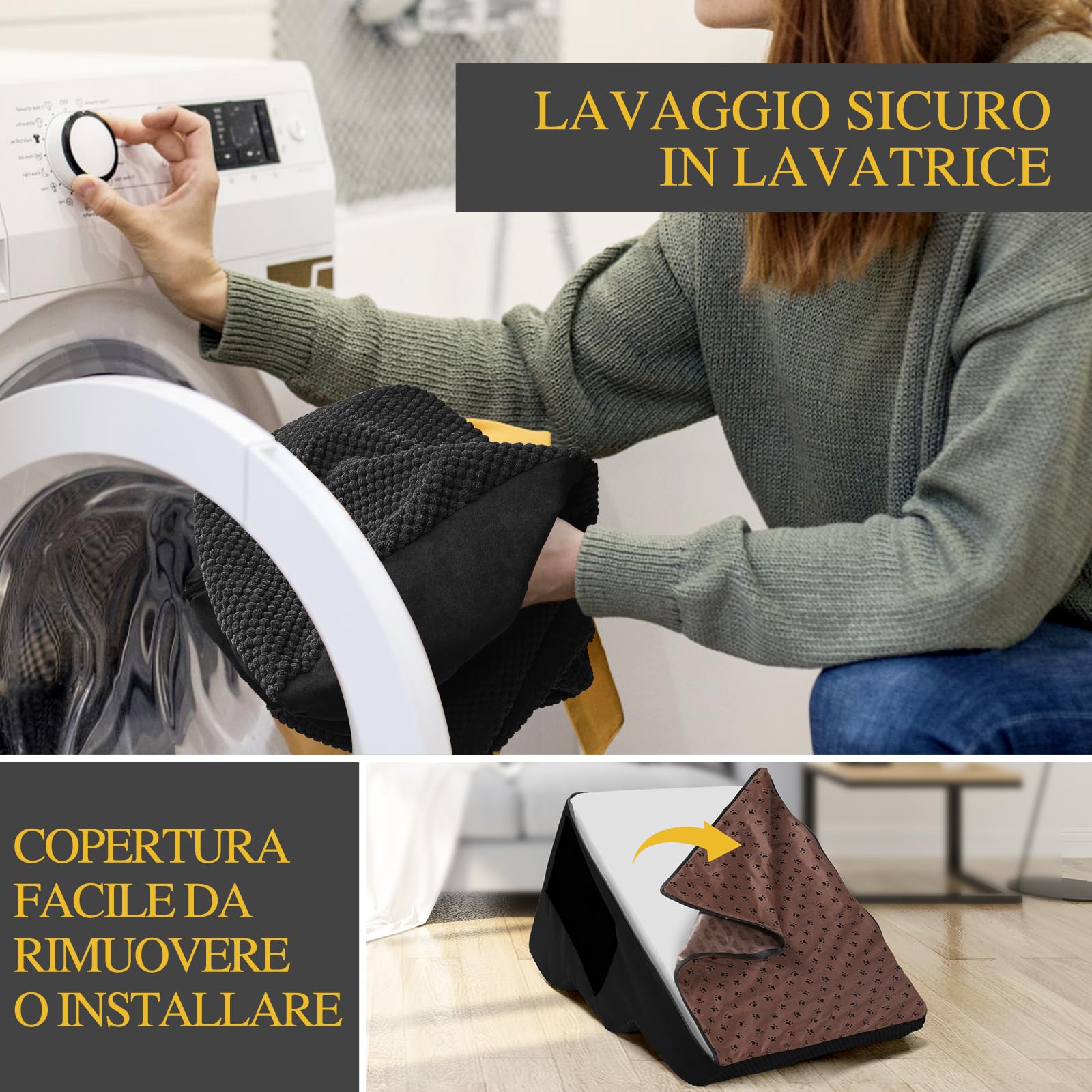 Masthome Scala per Cani Letto, Scaletta per Cani a 4 Gradini in Spugna, Rampa per Cane Antiscivolo, Scale per Animali Domestici con Fodera Rimovibile, Adatto per Animali Anziani, Giovani e Feriti