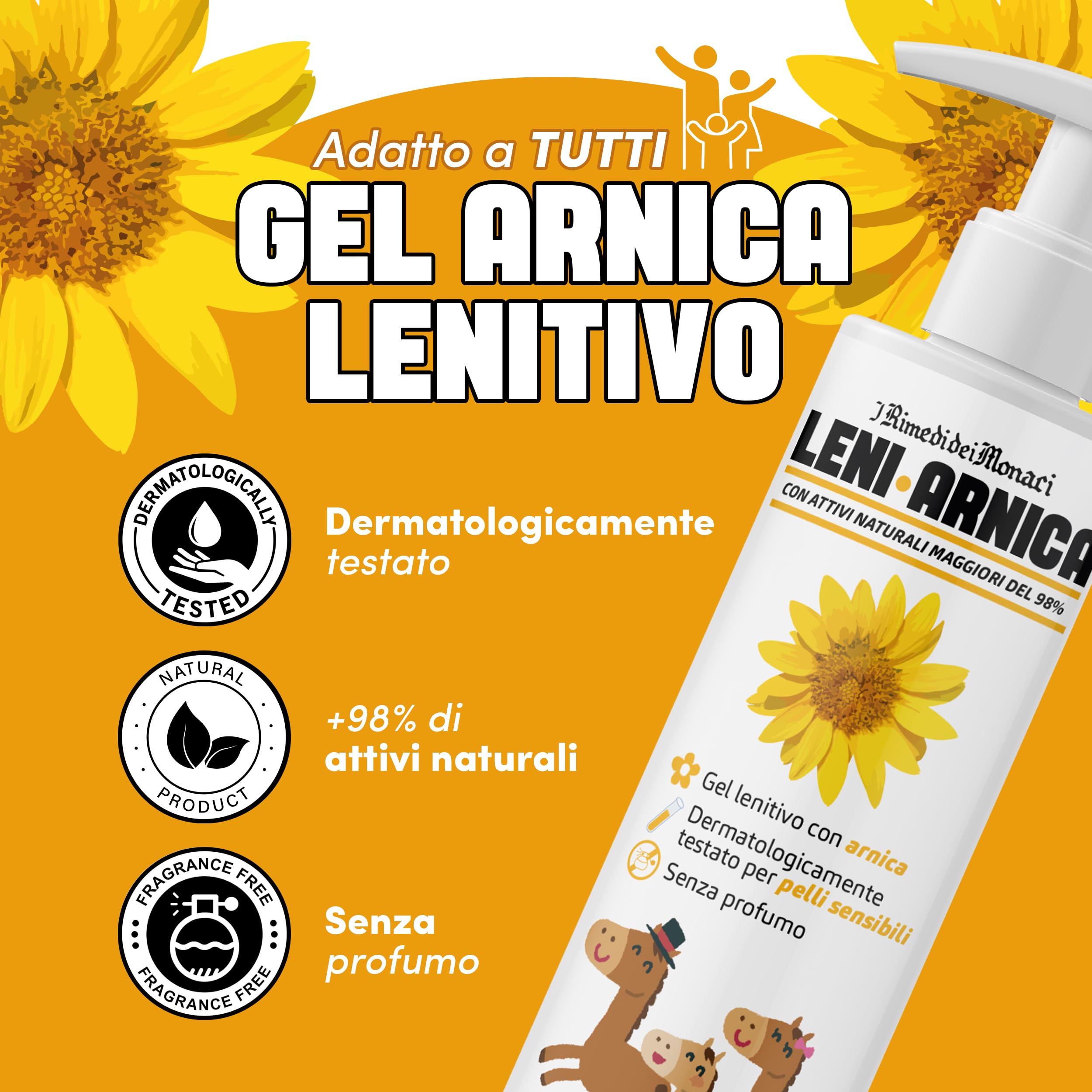 LeniArnica Gel Arnica Montana al 98% per Pelli Sensibili - Lenitivo, Ipoallergenico, Senza Profumo - Dermatologicamente Testato (250ml)