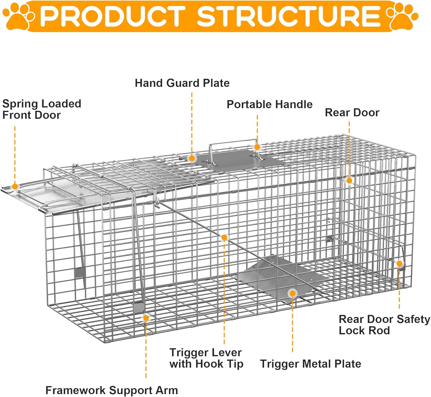 Nouva 32" Live Animal Cage Trap - Steel Large Folding Humane Cat Trap Raccoon Trap w/Handles for Rabbits, Stray Cats, Squirrels, Skunk, Groundhogs and Opossums