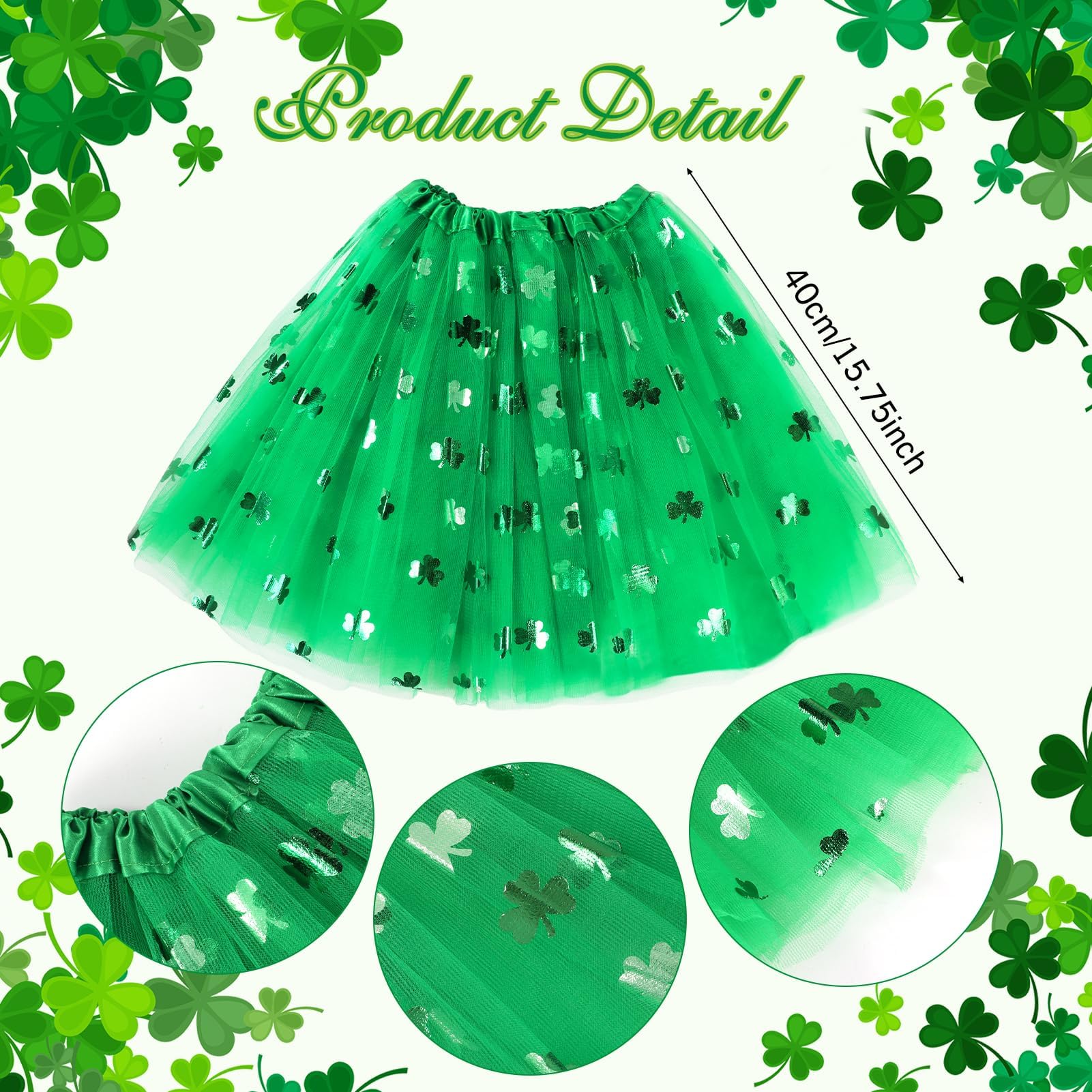 Hifot 8 Pieces St. Patrick's Day Costume Accessories Set for Women Tutu Skirts Striped Knee High Socks Beads Irish Headdress Eyeglass St. Patricks Day Party Favour Supplies Decoration - Image 2