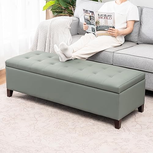 Miniatura 6 de Otomana con almacenamiento, banco otomano de almacenamiento en el extremo de la cama de 51 pulgadas, otomanas tapizadas de piel sintética con tapa