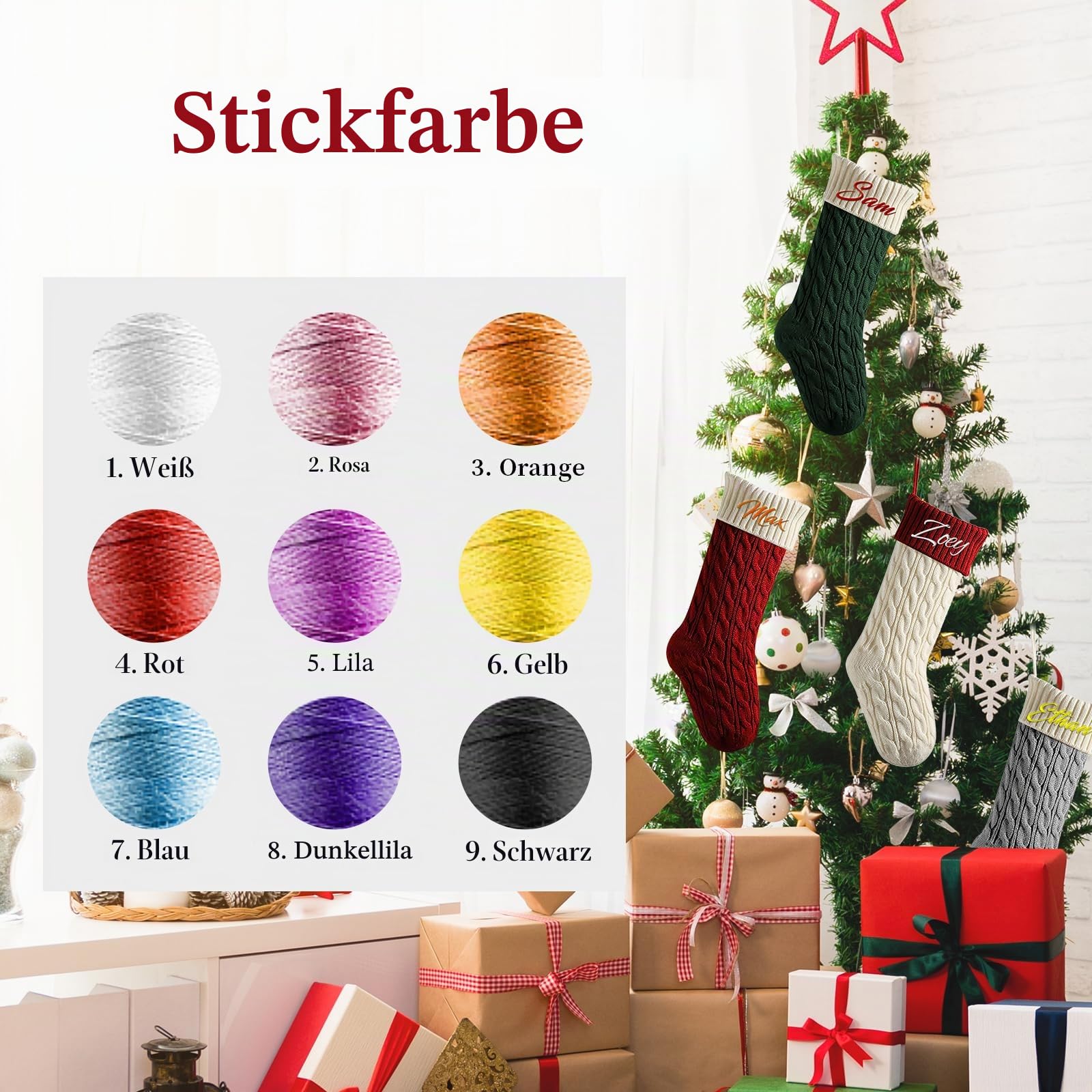 Weihnachtsstrumpf Personalisiert Nikolausstrumpf mit Namen, 46cm Großer Gestrickter Weihnachtsstrumpfe zum Befüllen, Weihnachtssocken Kamin Hängenden Deko Weihnachten Feiertags,Familienparty,4PCS