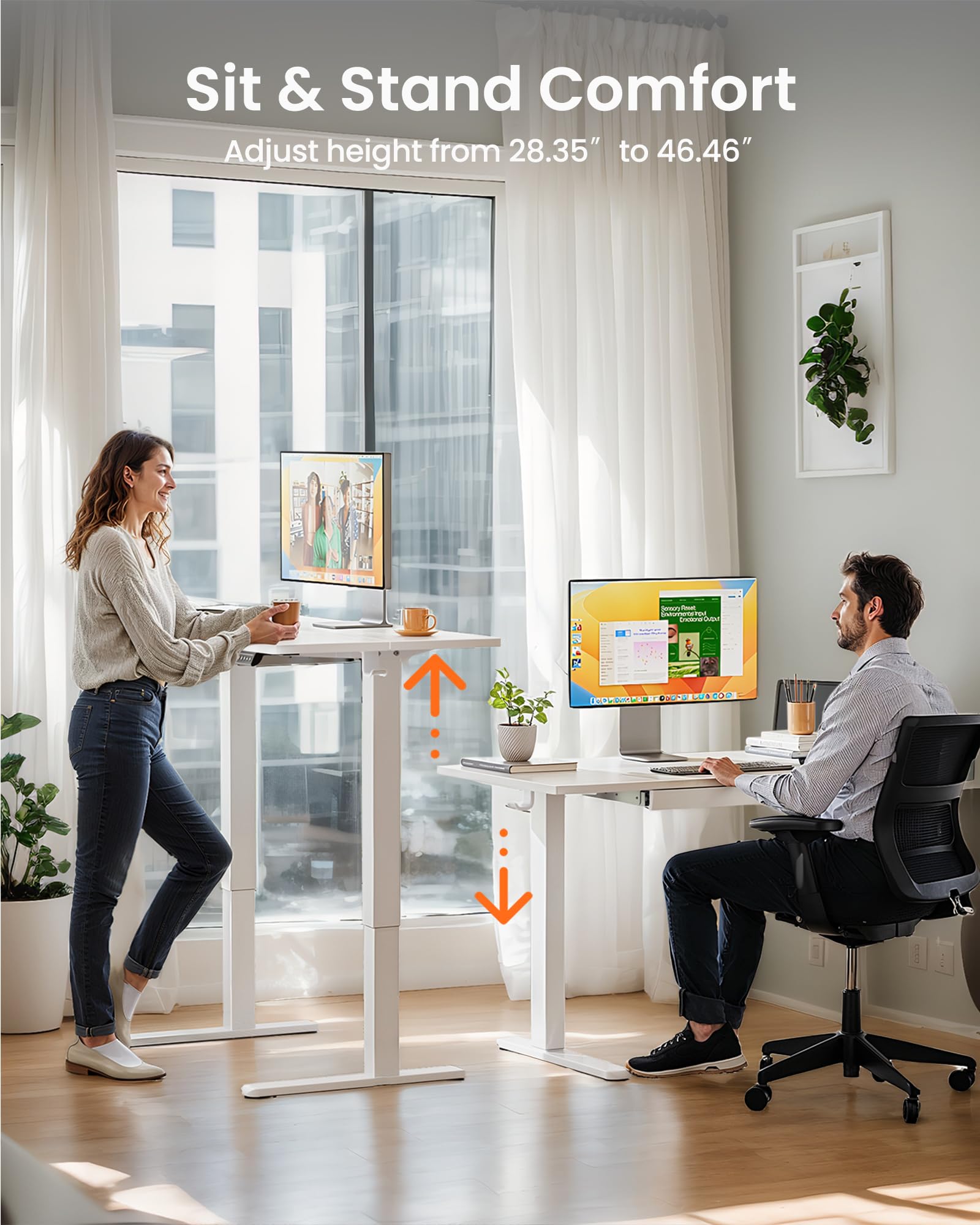ErGear 44 inch Electric Standing Desk with Drawers Adjustable Height with Storgear 4 Memory Height Settings Sit Stand — view 4