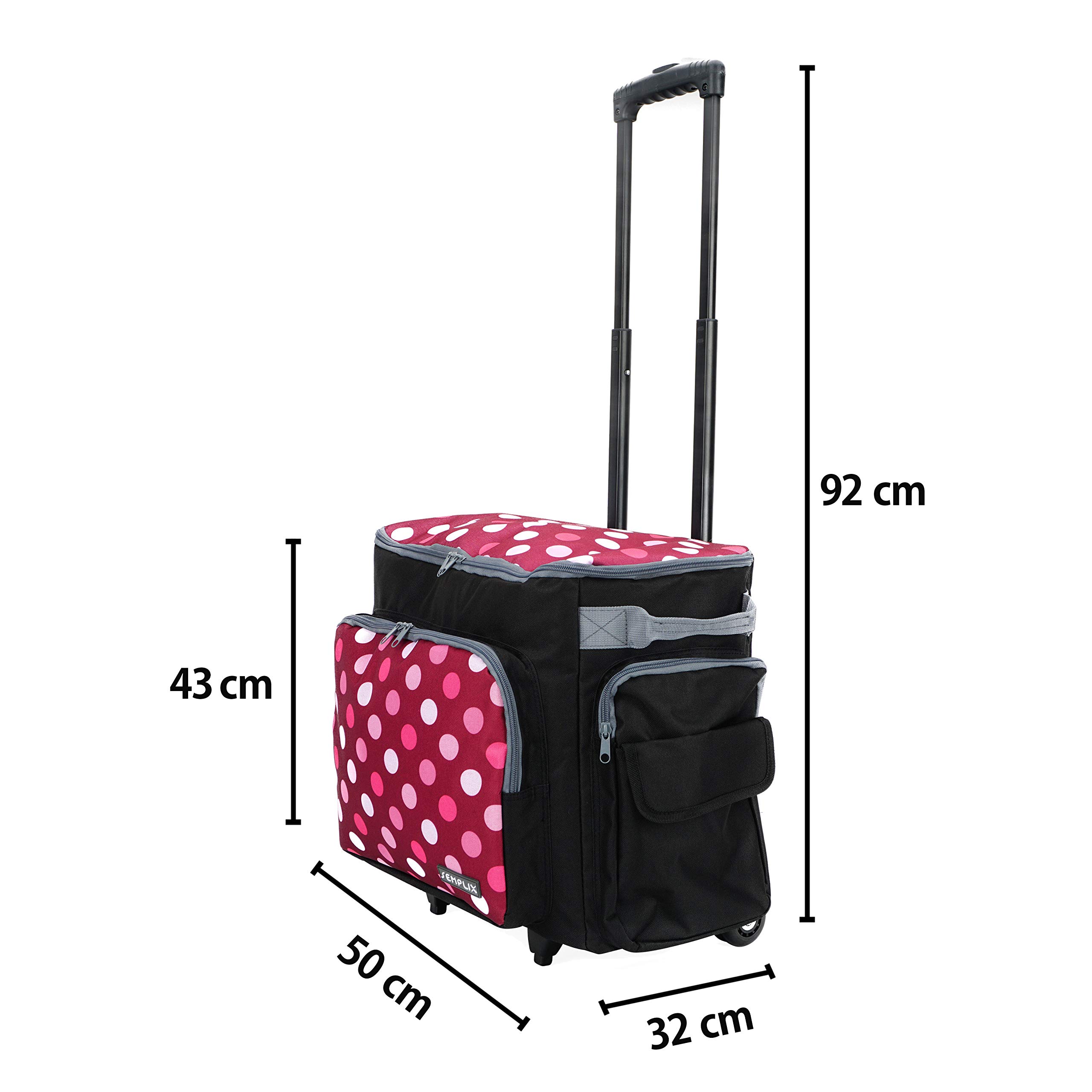 SEMPLIX Wózek na maszynę do szycia, 50 x 43 x 32 cm, do wszystkich powszechnie stosowanych domowych maszyn do szycia, walizka na maszynę do szycia do wygodnego transportu i bezpiecznego przechowywania jagodowo-różowy