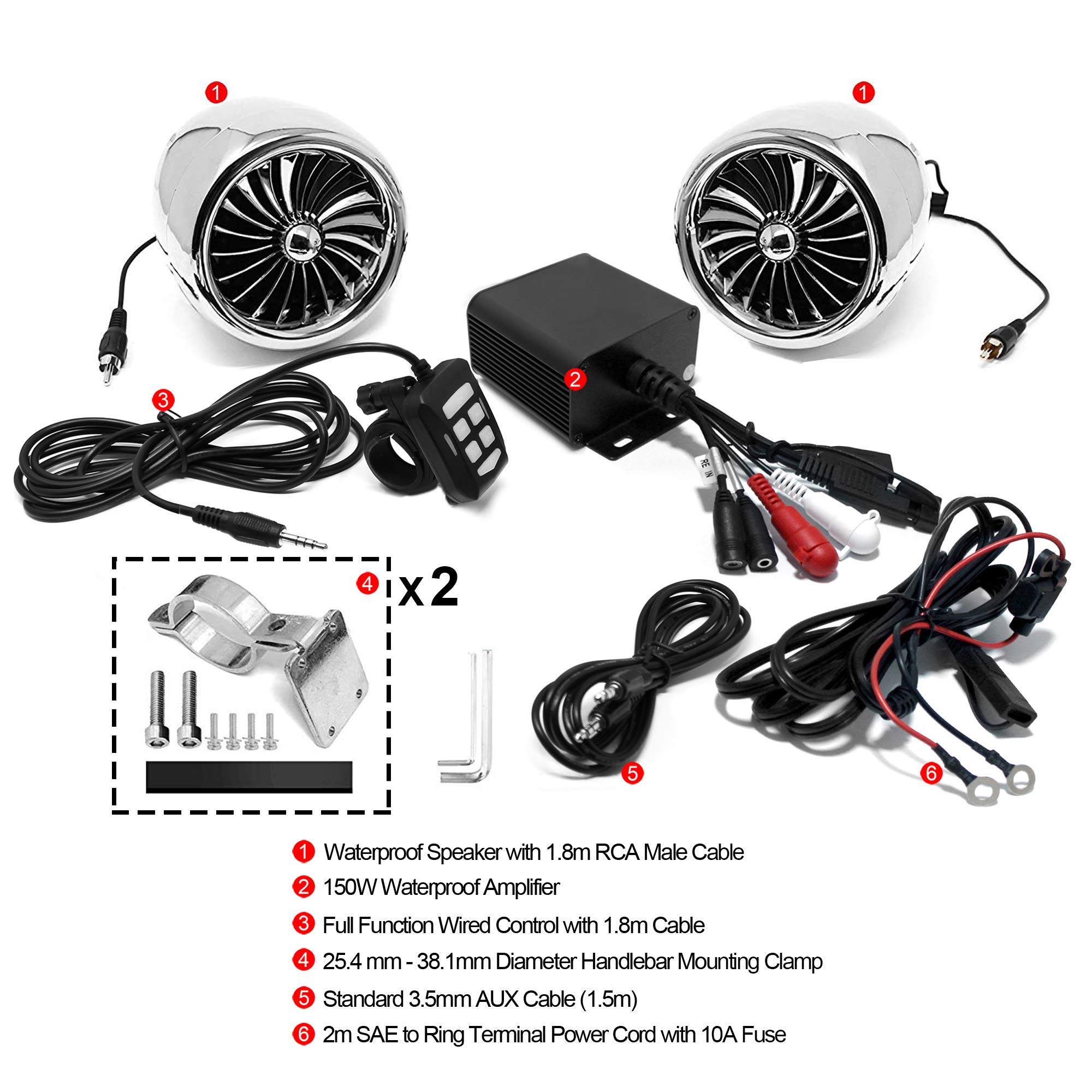 Amplificatore Moto Bluetooth IMESTOU - Con Altoparlanti 4" Impermeabili, AUX, FM - Foto 9