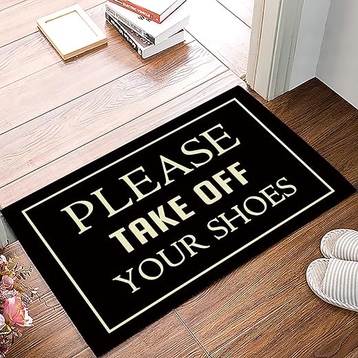 LBDecor Entrance Door Mat, Funny Quotes Low Profile Decor Doormat, Please Take Off Your Shoes Non-Slip Carpet Rugs with Felt Decorative for Home/Indoor/Outdoor - 16" x 24",W x L