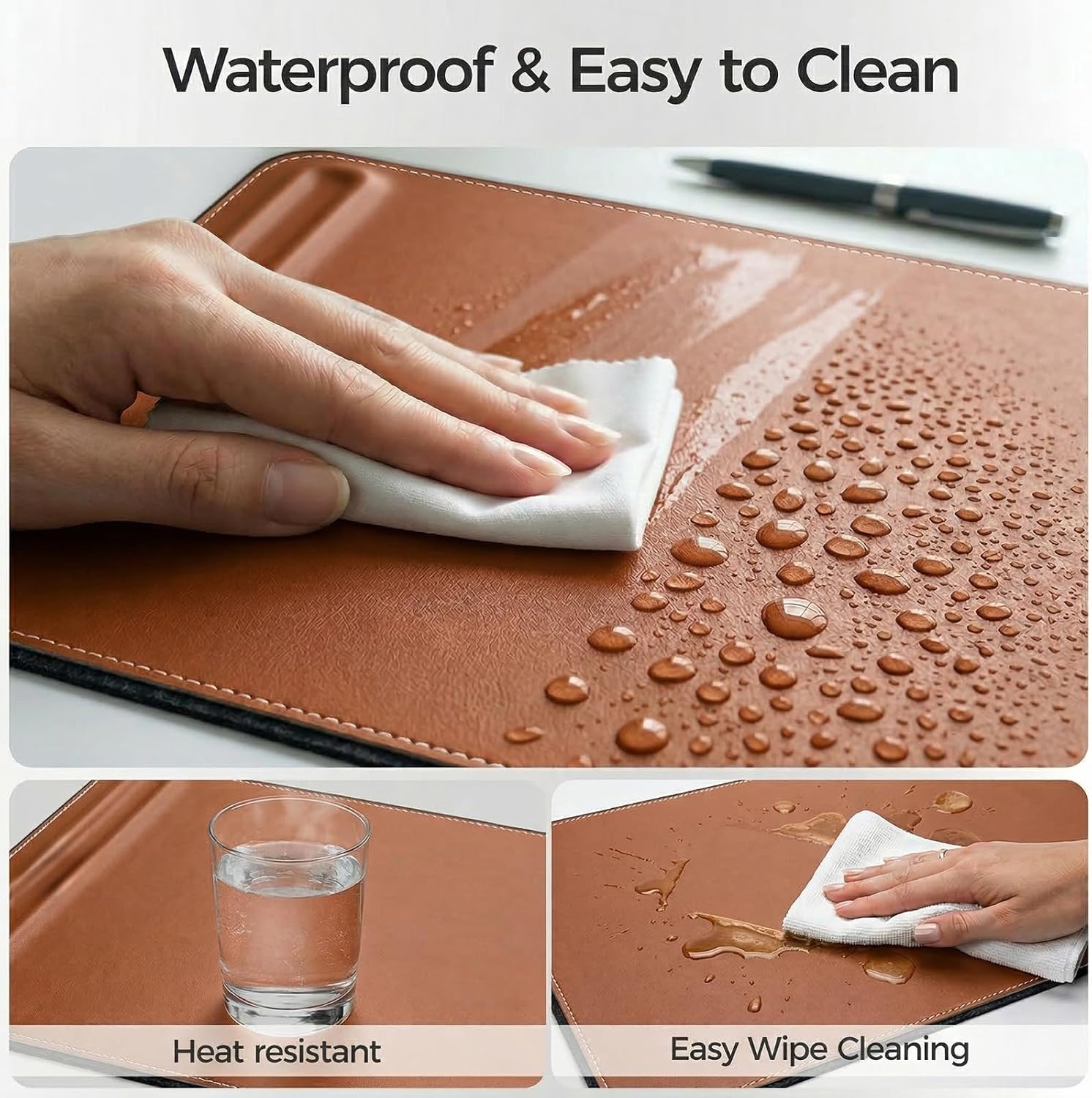 Desk Mat – Double-Sided Vegan Leather & Felt | Built-In Magnetic Cable Organizer & File Storage | Premium Workspace Pad for Office, Gaming & Creative Professionals-（Brown）