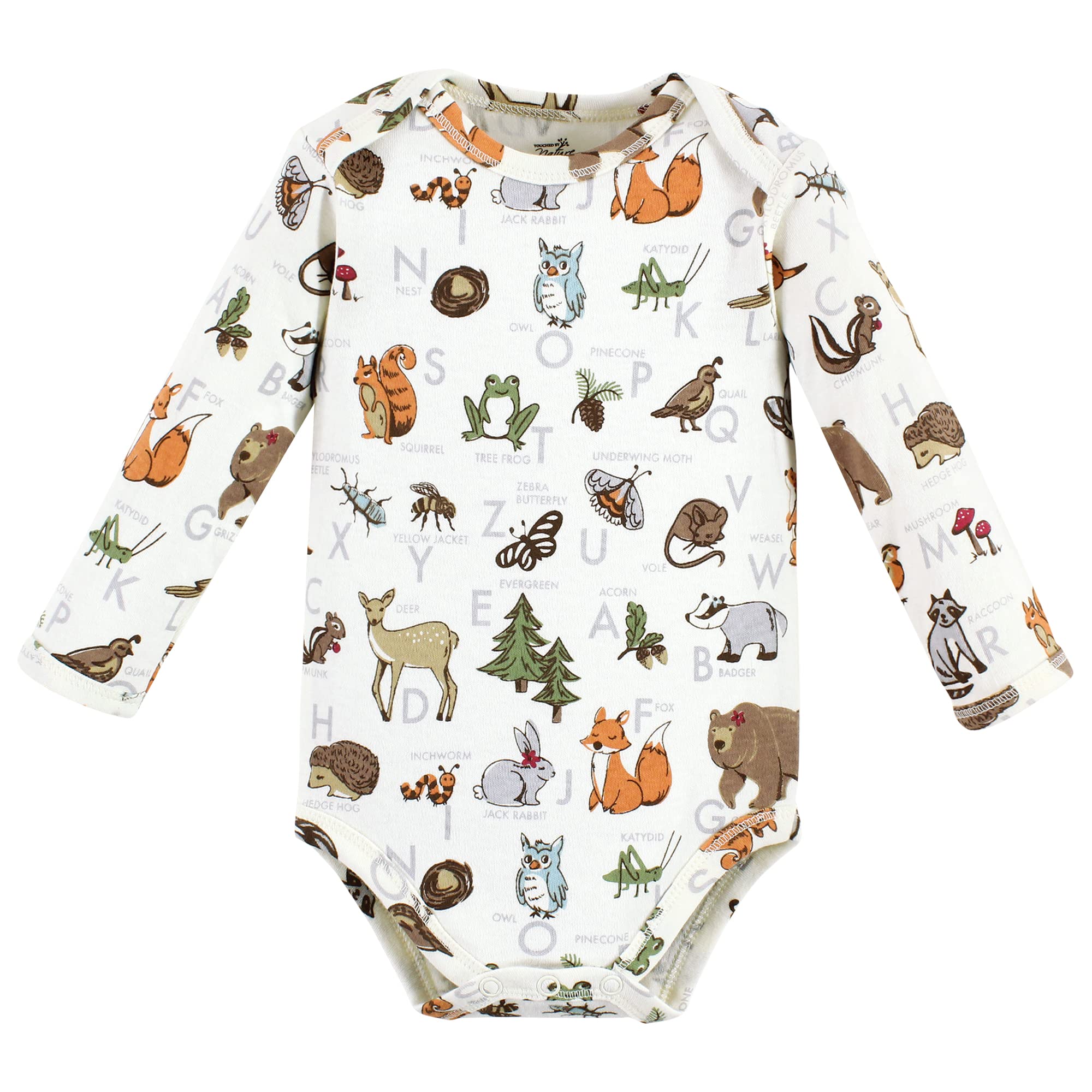 Touched by Nature Unisex Baby Bio-Baumwolle Langarm Bodys Junge Woodland Alphabet 0-3 Monate