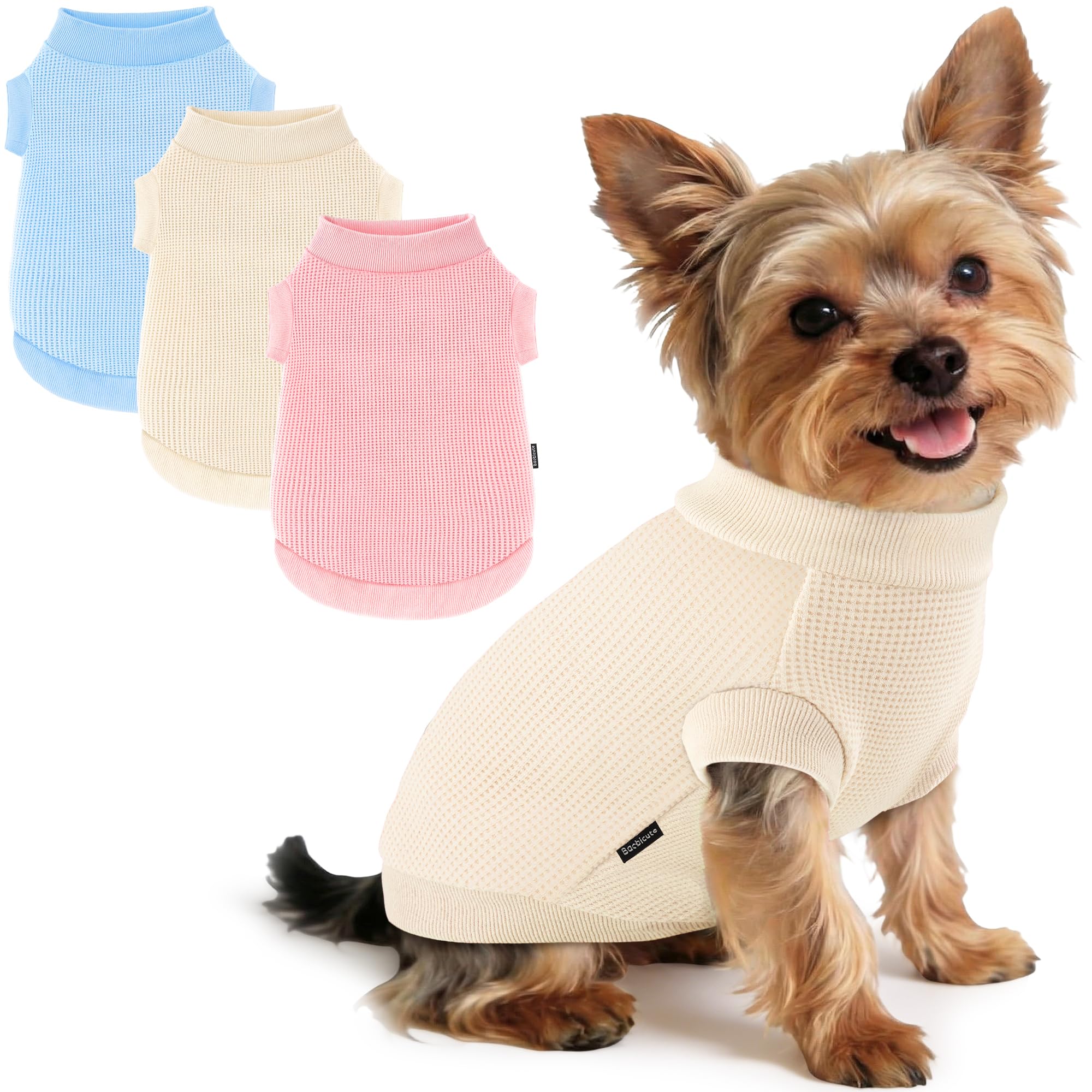 3 Pack Dog Shirt for Small Supplies Functional Waffle Dog Clothes Warm Soft Sweatshirt Outfit for Dogs Cats Pet Apparel